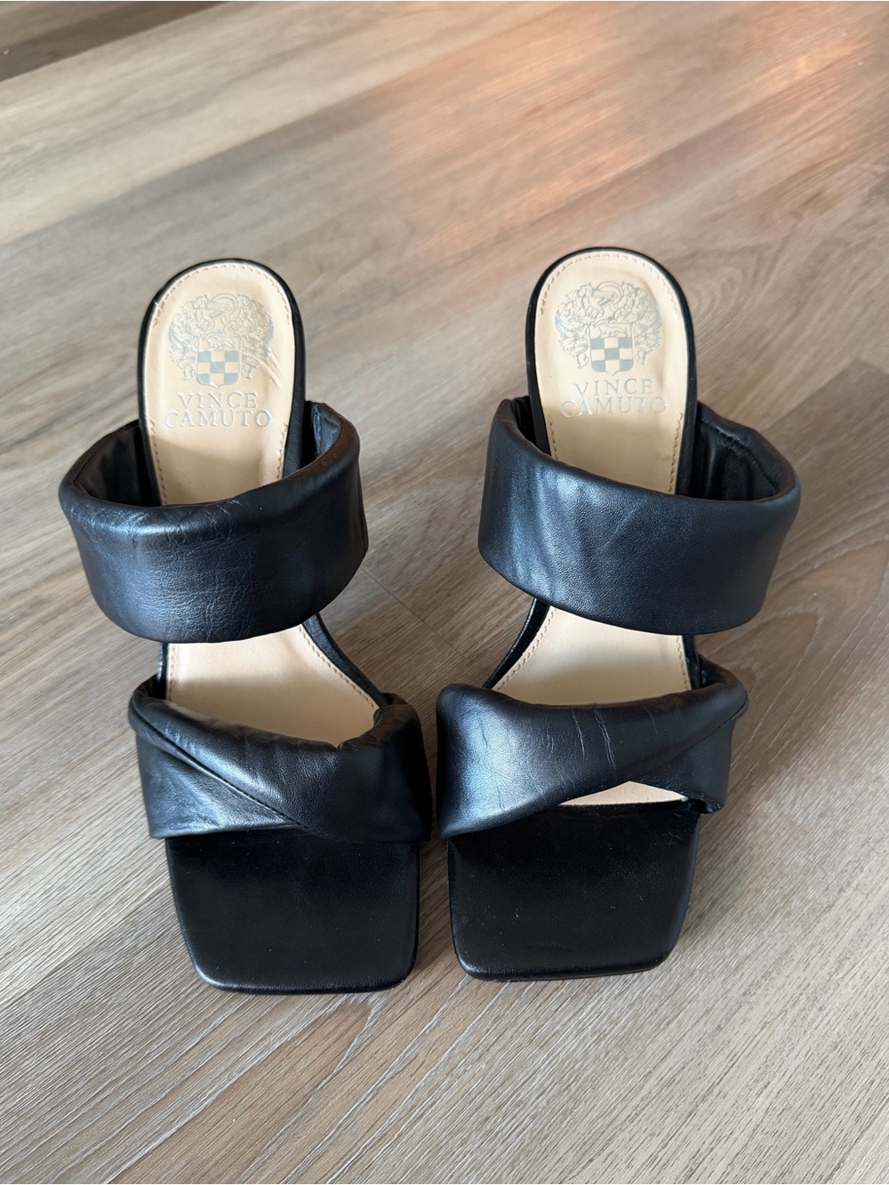 Vince Camuto Black Leather Double-Band Slide Mules Size 7
